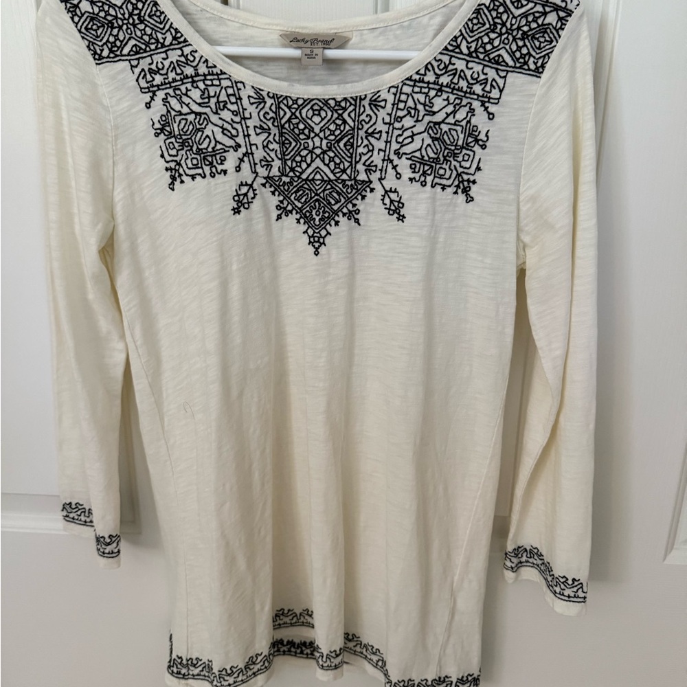 Lucky Brand Boho Embroidered Cream Top